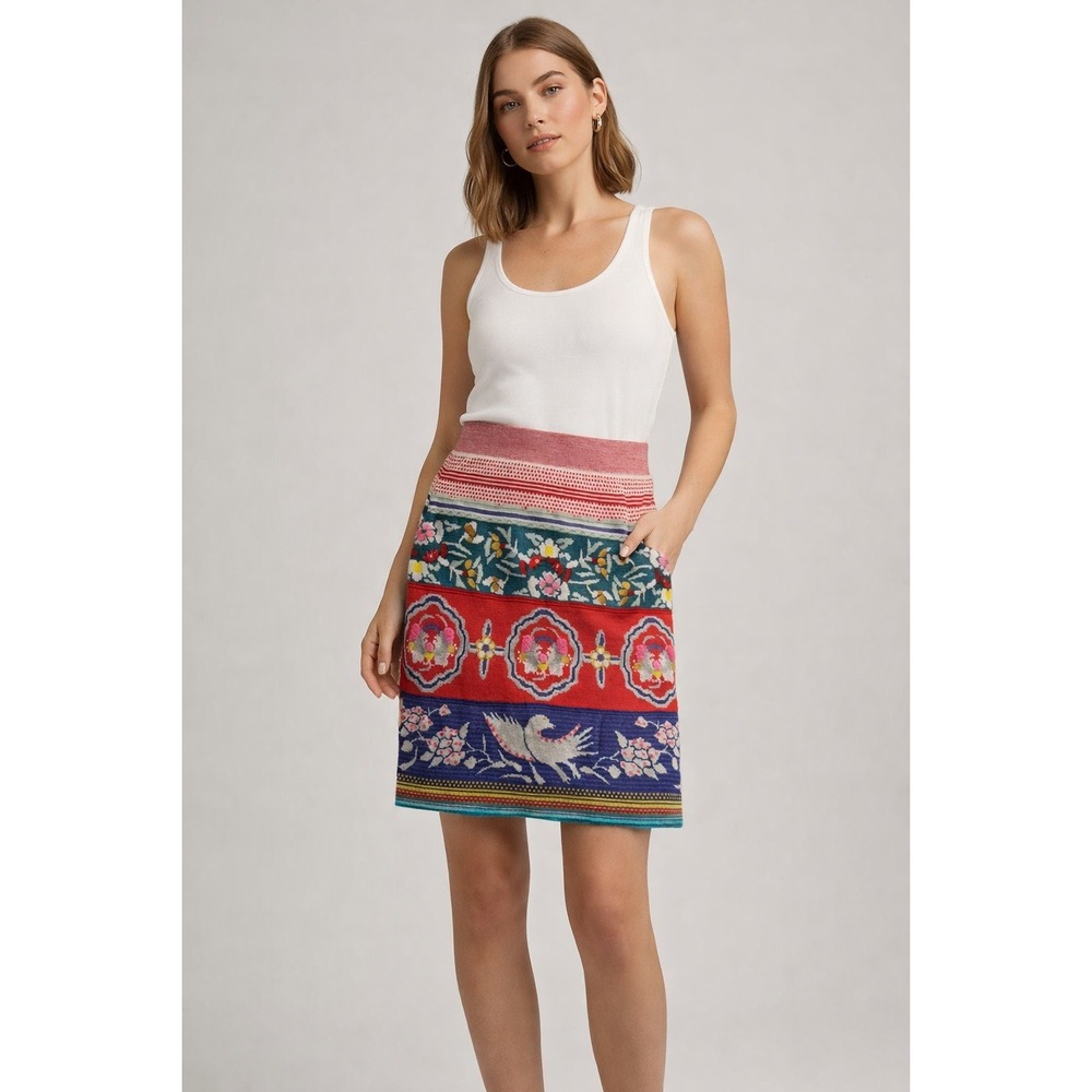 Anthropologie Moth Chava Embroidered Bird Skirt XS | Boho‎ Tapestry